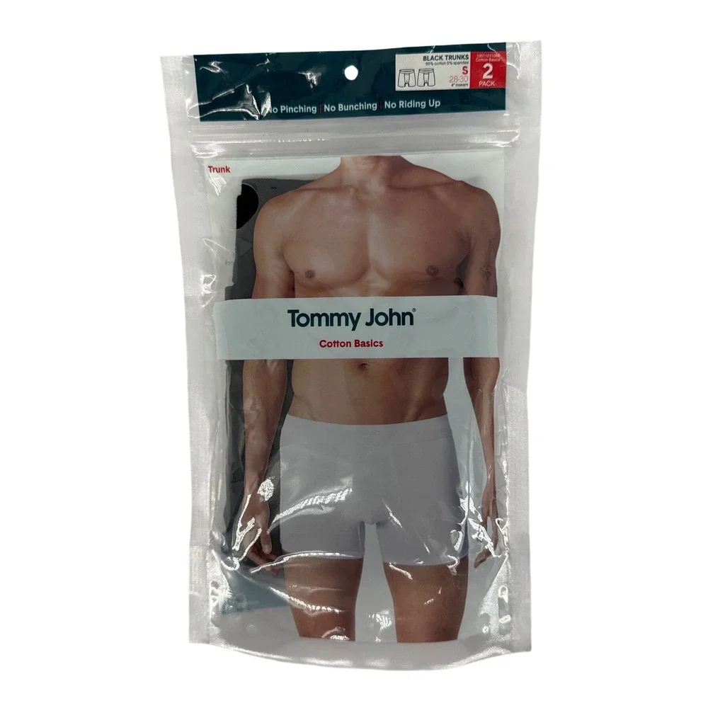 Tommy John Cotton Basics Black Trunks 2 Pack Mens Size Small 28-30 4in Inseam
